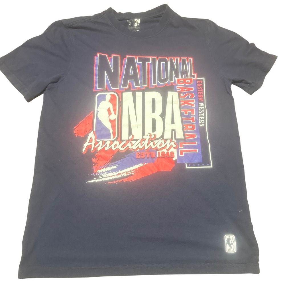 NBA Mens National Basketball Association Graphic TShirt M Navy Blue Short Sleeve